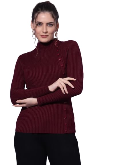 mafadeny Winter Women Ribbed Knit Top with Side Button Detail-picture-10
