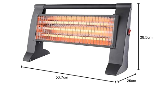 Quarz-Heizstrahler mit 3 Leistungsstufen, 400/800/1200 W, Kippschutz, Sicherheitsgitter, Grau