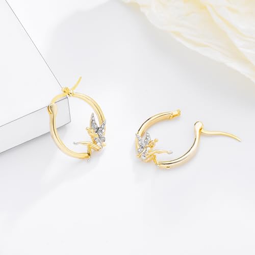 Fairy Angel Hoop Earrings Hypoallergenic Gold Plated Wing Earring3