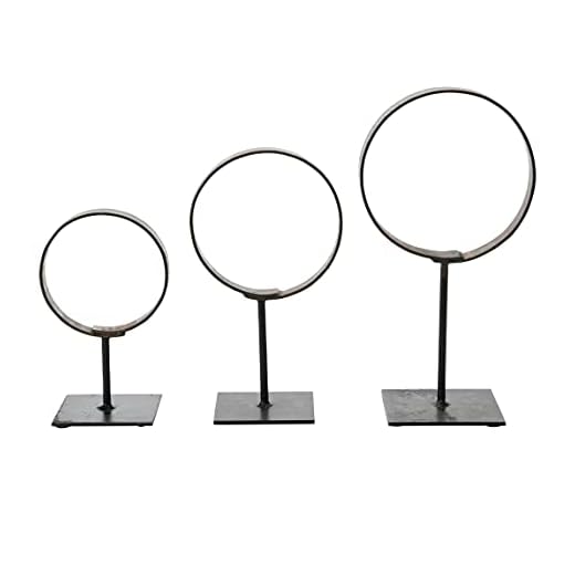 Creative Co-Op Decorative Modern Found Metal Rings on Stands, Black, Set of 3