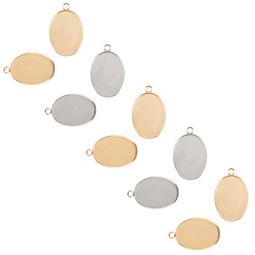 Pendentifs ovales en acier inoxydable doré et cabochons en verre transparent pour bijoux 40pcs