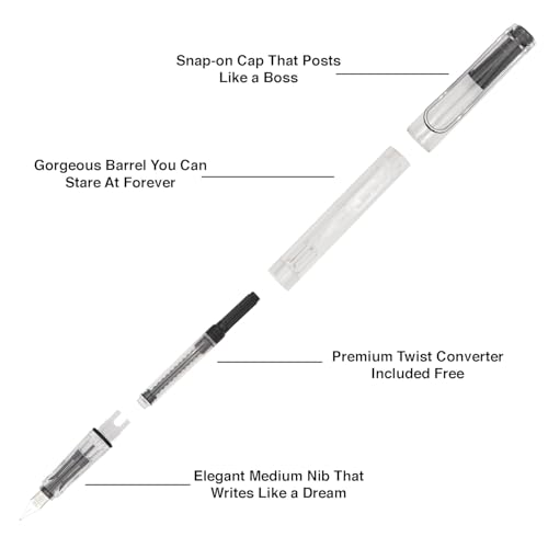 Image of Art Ranger White Transparent Fountain Ink Pen With Ink Converter Pump | Clear Transparent Body Fountain Pen with Fine Nib(0.5mm) | Zero Ink Leakage Smooth Writing Ink Pen