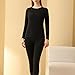 Women's Cotton Base Layer Set Lightweight Fleece Lined Thermal Warm Underwear Solid Long John Top & Bottom Sets Black
