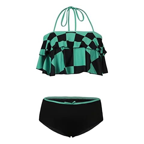 LAOKEAI 2 Pieces Anime Bikini Swimsuit, Cartoon Anime Kamado Nezuko Kamado Tanjirou Agatsuma Zenitsu Summer Swimwear Beach Wear Swimsuit Cosplay Costume Set(S Kamado Tanjirou) Cover