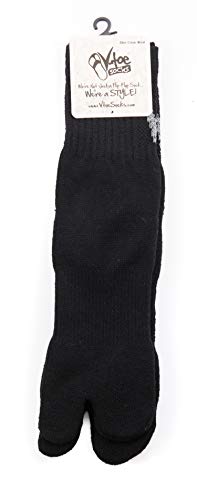 V-Toe Flip-Flop Tabi Split Toe Wool Socks for Men & Women - Japanese Big Toes Separated - Quarter Length Mini-Crew - Black 3 Pair Pack