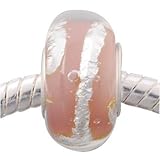 Lochdurchmesser: ca. 4,5 mm Andante-Stones Silber Murano Glas Bead (Rosa Taupe) mit Silberstreifen - Element für European Beads + Organzasäckchen