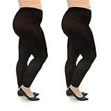 Silky Toes Womens Plus Size Opaque Microfiber Casual Footless Tights- 2 Pairs (7/8, Black)