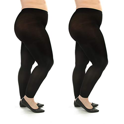Silky Toes Womens Plus Size Opaque Microfiber Casual Footless Tights- 2 Pairs