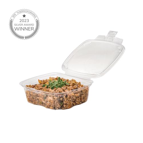GoodGuard™ 24 oz. Multi-Purpose Clamshell Tamper Evident Food Packaging, Crystal Clear, Pack of 180 - Compostable Food Storage Container with Lids for Bakery, Fruit, Deli, Salad, Cake, Dessert - Thumbnail 2