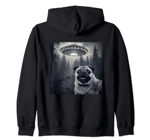 Selfie carlin avec OVNI - Funny Dog Graphic Alien Lover Sweat à Capuche