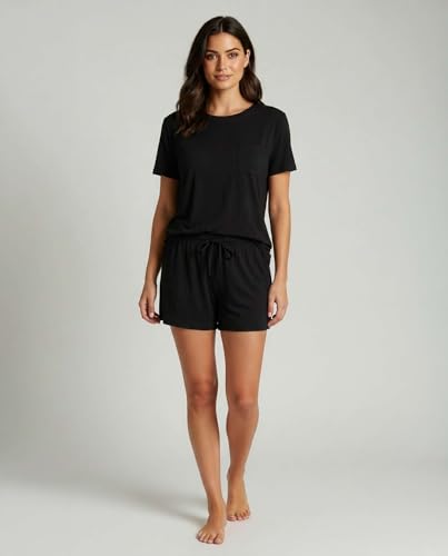 Image of Real Essentials 2 Pack: Women's Short Sleeve Pajama Short Set - Comfy Lightweight Soft Lounge Sleepwear (Plus