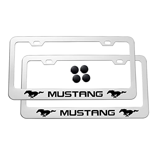 2 Pcs Aluminum Alloy License Plate Frames For Mustang,Car Tag Cover Holder Compatible All Vehicle License Plate Frame With Screw Caps Set Car Accessories(Silver) #TOP3