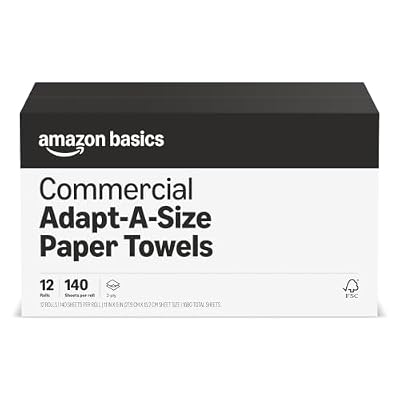 Amazon Basics 2-Ply White Adapt-a-Size Kitchen Paper Towels, Absorbent, Thick, Individually Wrapped, 140 Towels per Roll (12 Rolls), 1,680 Sheets Total (Previouly AmazonCommercial)