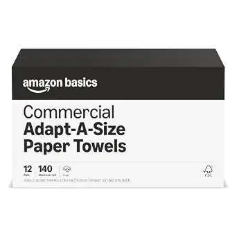 Amazon Basics 2-Ply White Adapt-a-Size Kitchen Paper Towels, 140 Towels per Roll, 12 Rolls