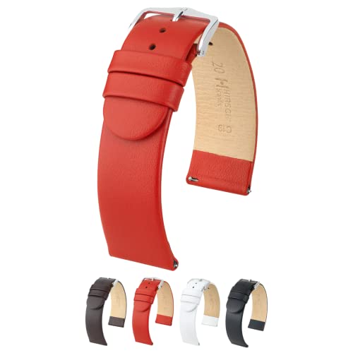 Hirsch Scandic Leather Watch Strap - Red - M - 20Mm / 20Mm - Shiny Silver Buckle - Calf Leather Band #TOP16