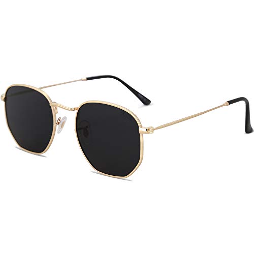 SOJOS Small Square Polarized Sunglasses for Men and Women Polygon Mirrored Lens SJ1072 with Gold Frame/Grey Lens with Gift Box by SOJOS - Used condition - US$12.99