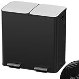Arlopu 2 x 10.6 Gallon (2 x 40 L) Dual Trash Can with Odor-Control Box, Large Stainless Steel Garbage can, Step-on Recycle Bin, Soft-Close Lid & Removable Inner Buckets, for Kitchen, Office (Black)