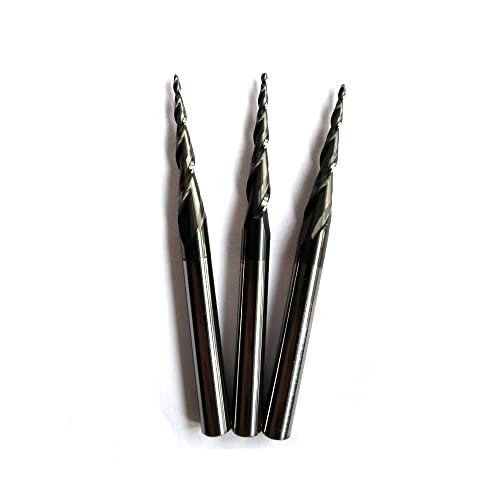 3Pcs Cnc Carving Tapered Angle Ball Tip Radius 0.75Mm X 1/4" Shank 4.36 Deg Tungsten Solid Carbide Hrc55 With Tiain Coated Router Bits #TOP30