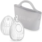 Haakaa Pompe à sein en silicone avec sac stérilisant, 2-in-1 Hands-Free Passive Lait Catcher pour allaiter maman, l'allaitement essentiel, 2-Pack 75ml Pompes & 1 Sac à stériliser, congelé