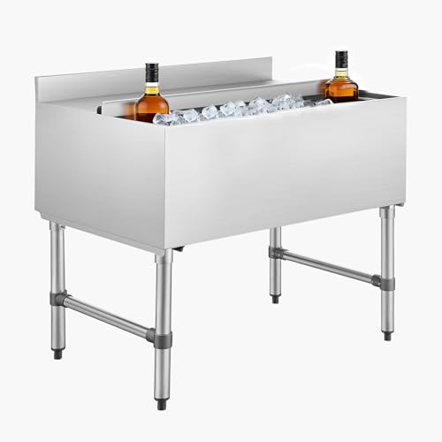 Image of VEVOR Commercial Ice Bin Stainless Steel Ice Chest with Sliding Lid, 24H Long-Lasting Insulation, Cooler Cart Cocktail Unit for Bar Restaurant Pub, NSF, 24 Inch