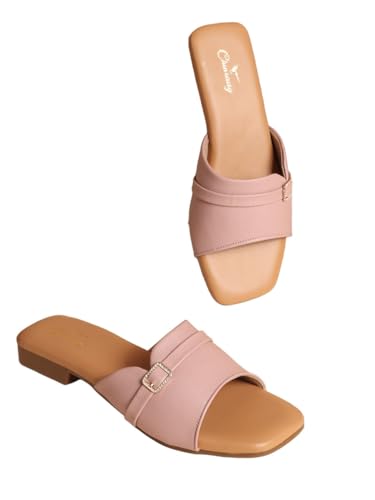 Image of CHINRAAG Women Open Toe Flat Sandals with Adjustable Buckles - Casual Comfortable Slip-On Flats for Summer, Beach, Travel & Every day Wear