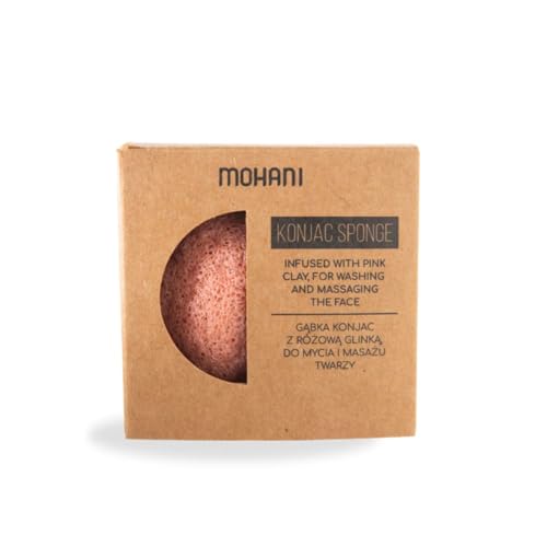 Mohani Eponge Konjac Visage | Éponge Konjac Naturelle avec Argile Rose pour de Massage du Visage | Eponge Visage Nettoyant 100% Biodégradables | Pour Peau Sensible et Déshydratée