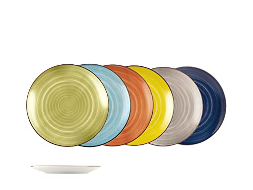 H&H Caribe Set 12 Piatti Frutta in Stoneware, 20cm, Colori Assortiti, Tavola Colorata
