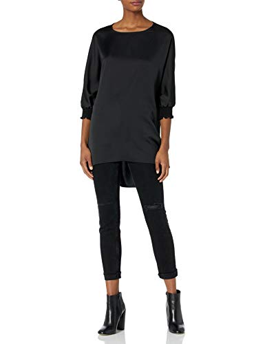 Anne Klein Women's Satin Crepe Ruffle Cuff Tunic Blouse, Anne Black, L