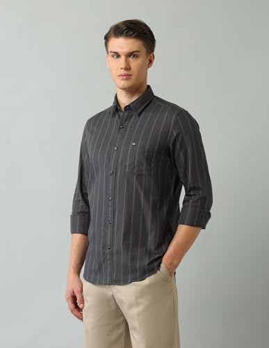 Image of Arrow Sport Men Slim fit Cotton Striped Long Sleeves Spread Collar Shirt
