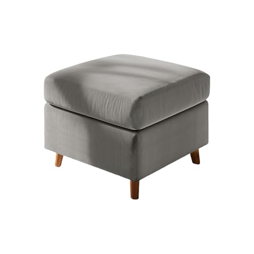 UNBBRRL Footstool Cover with Cushion Cover, Velvet Ottoman Protector Covers, Removable Pouffe Cover with 4 Ties for Living Room (Lightgrey,Square S+Cushion S(2pcs))