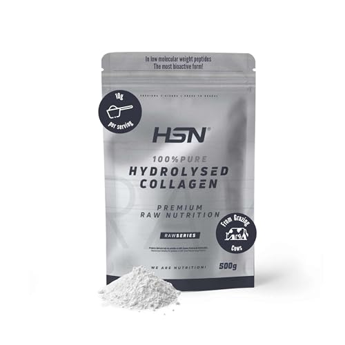 HSN Colágeno Hidrolizado Bovino en Polvo | Sin Sabor 500g | 10g Péptidos de Colágeno de Bajo Peso Molecular | Sin Añadidos ni Aditivos | No Incluye Dosificador | No-GMO, Sin Gluten