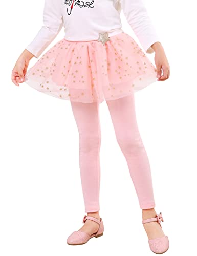 Kiench Girls' Leggings with Ruffle Tulle Tutu Skirts Attached Footless Tights US X-Large/Clothing Size 12-14/11-12 Years, Pink