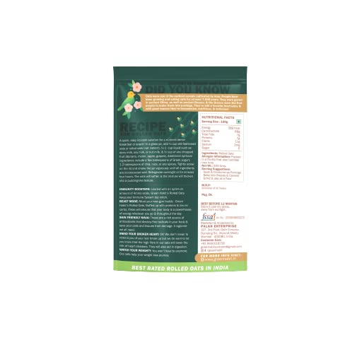 Image of GreenHabit Gluten Free Rolled Oats 1.2 kg - Fibre & Protein Rich Breakfast for weight loss, Super Saver Pack (1.2kg each pack of 2)