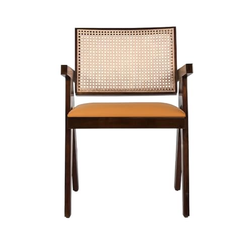 Image of Furniture Solid Sheesham Wood Arm Chair with Cushion and Cane Back Support Chair Living Room Bedroom Home Wooden Armchair Furniture Garden Balcony Outdoor & Indoor Set (Honey Camel seat)