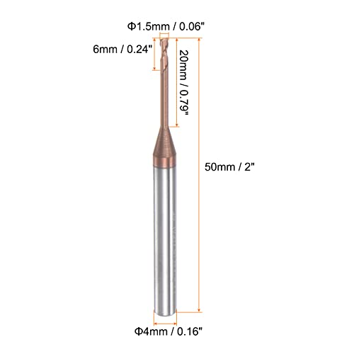 Image of HARFINGTON Square Nose End Mill 4mm Shank 1.5mm x 20mm Titanium Coated Solid Carbide Long Reach Extended Neck 2 Flutes CNC Router Bit Milling Cutter for Stainless Steel Alloy Hardened Steel