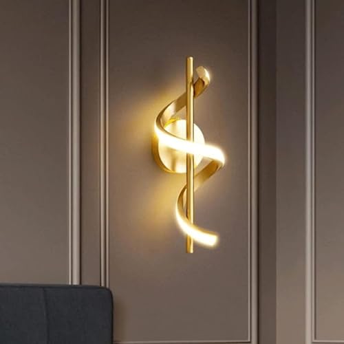 Image of SAH Modern LED Wall Sconce Light Fixture Spiral Design Black Decorative Acrylic Wall Lamp 3 Step Color Changing, (Warm, Neutral, Cool White) Ideal for Living Room, Bedroom, and Home Decoration