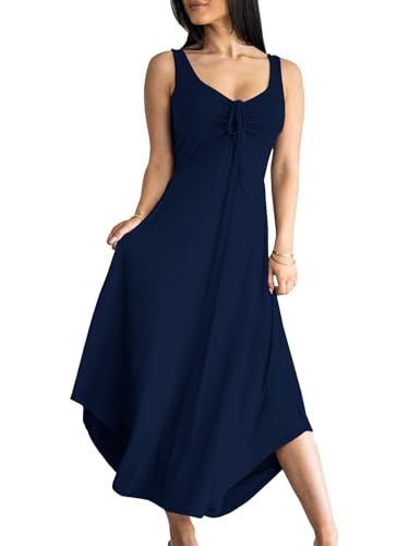 Image of Langwyqu Womens 2026 Summer Sleeveless Tank Dress Empire Waist Asymmetrical Flowy Casual Maxi Dresses