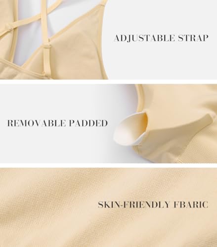Image of Deep V-Neck Adjustable Women's Sports Bra | Wireless Longline Strappy Criss Cross Padded Spaghetti Straps Light Impact Workout Yoga Crop Top