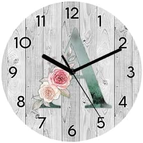 Miniatura 1 de Reloj de mármol dorado verde azulado de 11.6 pulgadas, reloj clásico de pared redondo personalizado con nombre letra inicial A, fácil de leer,