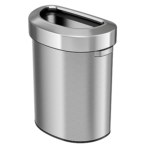 Image of iTouchless 18 Gallon Stainless Steel Semi-Round Open Top Trash Can and Recycle Bin, 68 Liter, Slim and Space-Saving Design for Home, Office, Kitchen, Restaurant, Restroom, Large Capacity