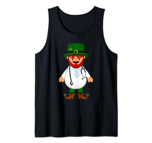 Médico Scrub Top Estetoscopio Llevando Regalo Leprechaun Camiseta sin Mangas