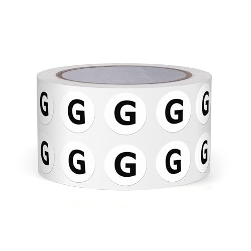 FINDAT Letra G Dot Pegatinas de vinilo autoadhesivas, 13 mm, impermeables, letras mayúsculas, alfabeto, redondas, etiquetas para almacenes, escuelas, fábricas, comercios, 1000 unidades