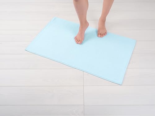 Image of American Soft Linen Bath Rug, 17 in 24 in 100% Cotton Bath Mats Rugs for Bathroom, Slip Reducer Washable Shaggy Form Area Rugs, Electric Blue Bath Rug
