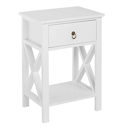 Image of Bonnlo White Nightstand, Small Nightstand with Drawer & Shelf, Farmhouse Night Stand Bedroom, End Table /Bedside Table /White Side Table w /Rustic Handle for Small Spaces, Dorm, Kids Room, Living Room