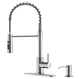 APPASO Commercial Kitchen Faucet Pull Down Sprayer with Soap Dispenser - Stainless Steel Brushed Nickel High Arc Tall Modern Single Handle Spring Kitchen Sink Faucet with Pull Out Spray Head