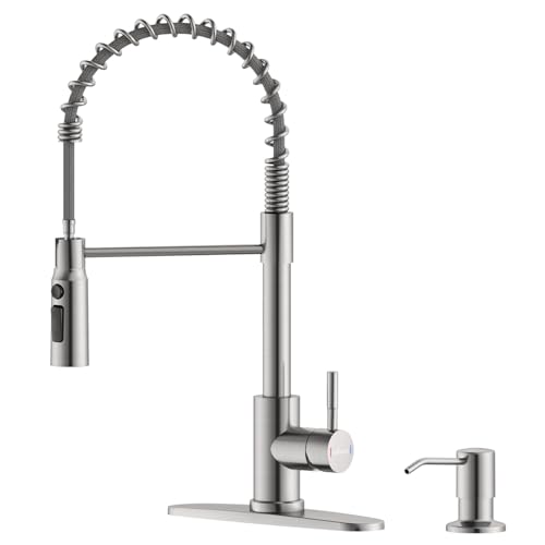Appaso Grifo de cocina con un solo mango magnético con pulverizador extraíble, cabezal de pulverización de arco alto, grifo de fregadero de cocina con placa de cubierta