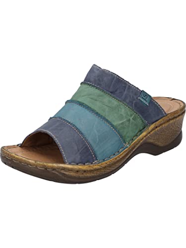 Josef Seibel Femme Sabots Catalonia 64, Dame Mules,Largeur G (Normale),Wedge Heels,Chaussures d'été,Bleu (Dunkelblau-Multi),37 EU / 4 UK
