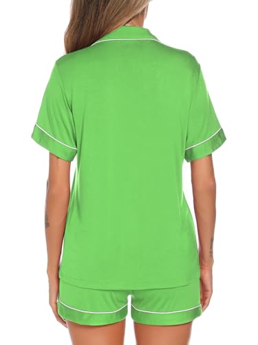 Image of Aamikast Button Up Pajama Set for Women Shorts Short Sleeve Knit Sleepwear 2 Pice Pjs Sets