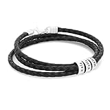 Theo Grace - Navigator Braided Leather Bracelet for Men with Custom Beads - Minimalist Gift for Father's day, Birthday, Christmas, Valetine's day (Black Leather, Silver)