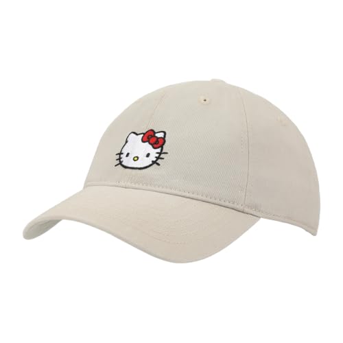 Hello Kitty Embroidered Character Beige Unstructured Baseball Cap